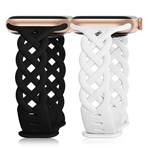 Image of Braided Silicone Bands Compatible with Apple Watch Women Slim Thin Narrow | Breathable Hollow-out Bands for iWatch Ultra 2 /3 SE 3 Series 11 /10 /9 /8 /7 /6 /5 /4 /3 /2 /1 38mm 40mm 41mm 42mm 44mm 45mm 46mm 49mm