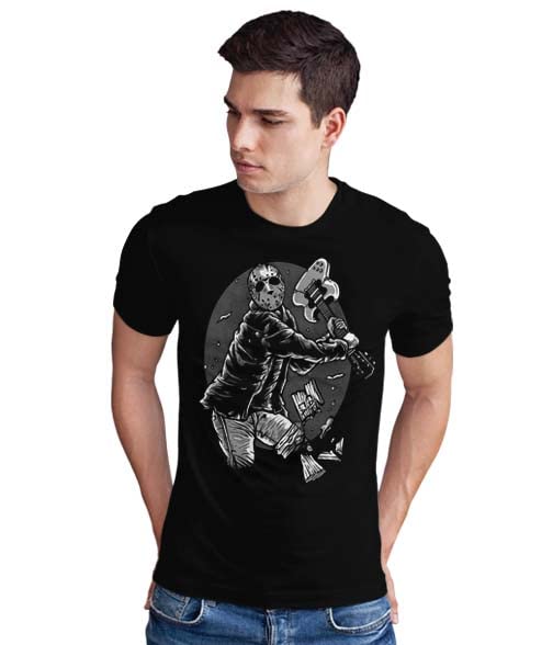 Jason Smashing Guitar Music Printed Round Neck Black T-Shirt for Men's