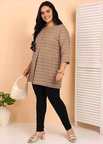 Image of Yash Gallery Women's Cotton Regular Fit Short Floral Printed Kurta