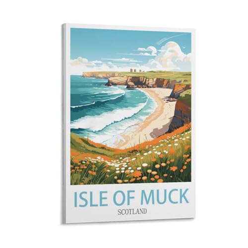 CNAHEIZ Isle Of Muck Scotland Vintage Travel Posters 24x36inch(60x90cm) Canvas Wall Art Print Painting for Wall Decor Living Room Bedroom