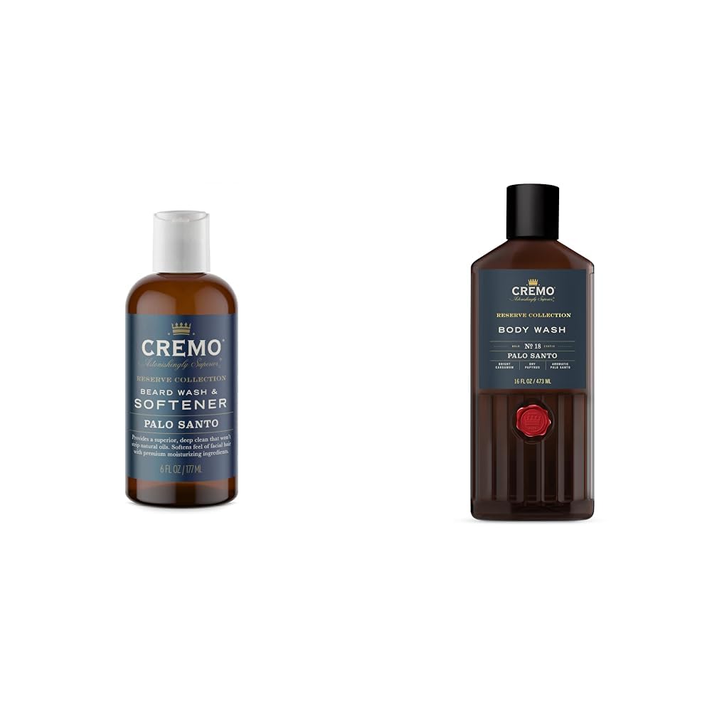 Cremo Palo Santo Beard Wash & Softener and Body Wash for Men Bundle, 6 Fluid Ounces and 16 Fluid Ounces
