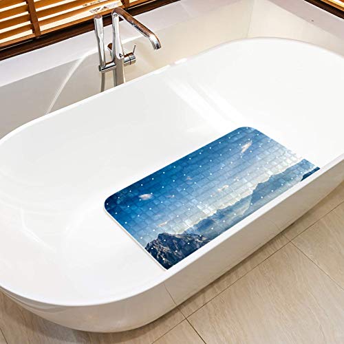Tapis de bain bleu ciel antidérapant de 68x37 cm avec ventouses