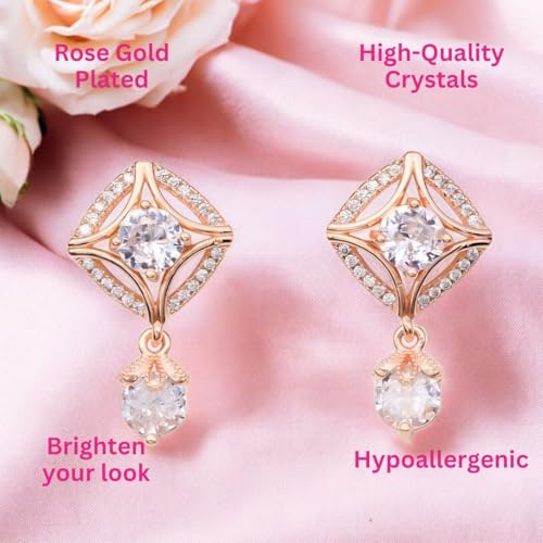 Image of Nilu's Collection 18k Rose Gold Plated Clip On Hoop Earrings, Stylish Women Earrings, Fancy Zircon Copper Bali Earrings for Women and Girls (Drop design)