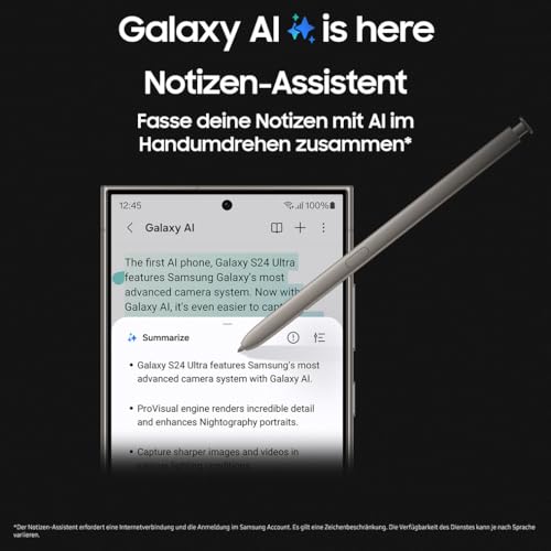Samsung Galaxy S24 Ultra AI Smartphone, Android-Handy ohne Vertrag, 12GB RAM/512GB Speicher, 200-MP-Kamera, S Pen, Lange Akkulaufzeit, Titanium Gray, 3 Jahre Herstellergarantie