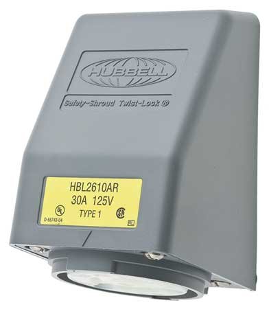 Hubbell 30A Angle Twist-Lock Receptacle 2P 3W 125VAC L5-30R Grey Plastic Outlet
