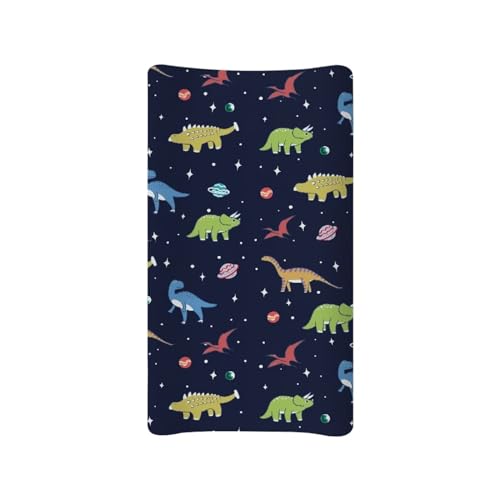 Image of Psesaysky Dinosaur Space Changing Pad Cover Waterproof Nursery Pad Change Cover Stretchy Diaper Changing Mat Cover Fit 32"x16" Contoured Pad