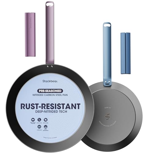 Image of Carbon Steel Skillet Set 10 & 12 Inch, Nitrided Carbon Steel Frying Pan Duo, Preseasoned Rust Resistant Cookware, Induction & Oven Safe Kitchen Set