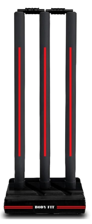Bodyfit Premium Plastic Stumps Set for All Ages- Ideal for Boys, Girls, and Adults- Heavy,Durable and Fun Cricket Wicket Set,Black-Red.