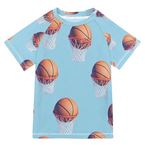 Boys Short Sleeve T-Shirts Basketball Hoop Ball Rashguard Kids Swim Shirts Sun UPF 50+ Multicoloured