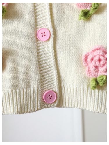 GORGLITTER Girl's Cute Cardigan 3D Floral Colorful Button Down Long Sleeve Knitted Sweater Fall Tops4
