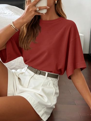 Image of Tankaneo Womens Oversized Batwing Short Sleeve T Shirts Summer Casual Round Neck Tunic Tops Loose Fit Basic Tees