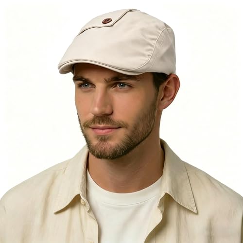 Image of ZLYC Men Cotton Flat Cap Summer Scally Ivy Gatsby Newsboy Beret Driver Cabbie Hunting Hat