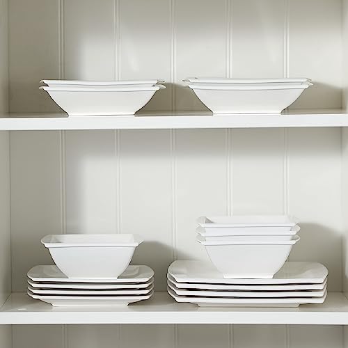 MALACASA Plates and Bowls Sets, 30-Piece Square Dinnerware Sets for 6, Ceramic Dish Set, Porcelain White Dinnerware Set with Dinner Plates, Dessert Plates, Soup Bowls, Cups and Saucers, Series Blance by MALACASA - Image 9