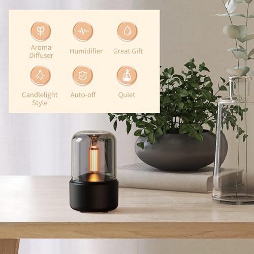 Image of Diffuze Aroma Diffuser Retro Style Flame| Candlelight Humidifier with Warm LED Glow | Ultrasonic Cool Mist | Silent USB | Auto Shut-Off | Bedroom, Home Decor & Relaxation
