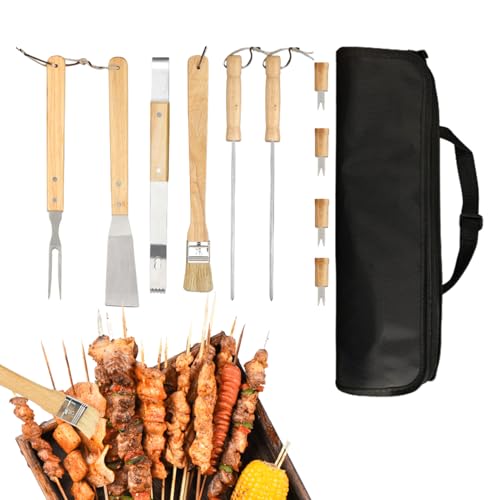 Accesorios de barbacoa para exteriores, juego de 10 piezas para barbacoa al aire libre, cubiertos de barbacoa portátiles de acero inoxidable con espátula, pinzas para jardín, camping, viajes