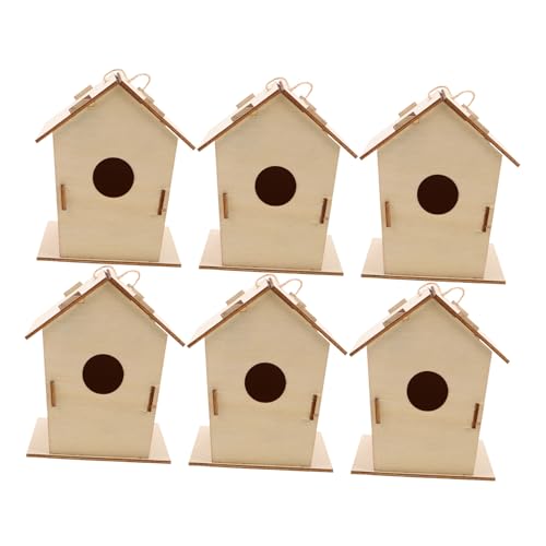 SOPOTUTU 6 Casette per Uccelli in Legno da Dipingere per Kit DIY per Decorazione Esterni Materiali Resistenti e Facile Montaggio Educativo per Idea Gioco Manuale e Apprendimento