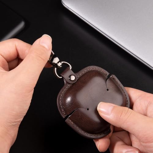 Image of Meyaar Leather Cover Case Compatible with AirPods 4 and AirPods 4 with Active Noise Cancellation (ANC) (2024) Front LED Visible. (Black)
