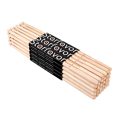 Starfavor 15 Pairs Drum Sticks 5A Classic America Maple Wood Tear Drop Tip Drumsticks For Adults Kids And Beginners cover