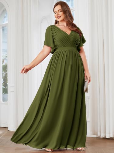 Image of Ever-Pretty Plus Women's Chiffon Bridesmaid Dress A-Line Empire Waist Floor Length Plus Size Formal Wedding Guest Dresses