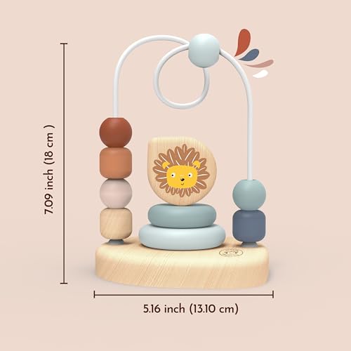 Image of Speedy Monkey Lion Bead Maze, Colorful Wire Frame Toy with 7 Soft Beads, Promotes Dexterity, Hand-Eye Coordination & Color Recognition, Non-Toxic Paint, Ideal for Kids 1-3 Years | 7 sliding beads, wire frame, lion theme, wooden bead maze, montessori toys, preschool toys, dexterity color recognition
