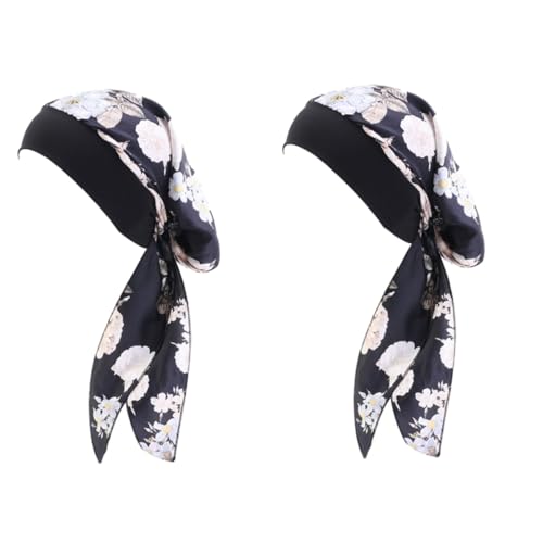SHERCHPRY 2 pañuelos de seda sintética, gorro de pirata, turbante, turbante de moda, turbantes para mujer, satén, 2 unidades de color negro, 58x100x0.2cmx2pcs