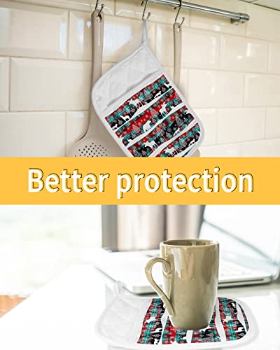 Christmas Plaid Reindeer Pot Holders With Pocket For Kitchen, Heat-Resistant Potholders Set Of 2, Hot Pads Oven Mitts With Hanging Loops For Home Cooking Baking Microwave, Buffalo Check #TOP6