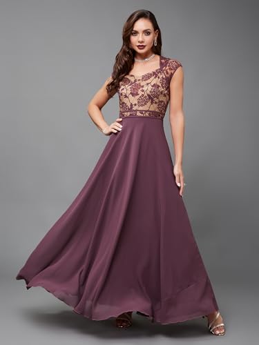 Image of Miss Chase Women's Round Neck Cap Sleeves Lace Knee -Long Skater Dress