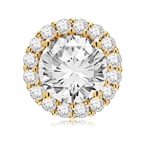 Everyday Elegance 14K Solid Yellow Gold Pendant Only | Round Halo Cubic Zirconia Solitaire | 1.25 CTW | With Gift Box Cover