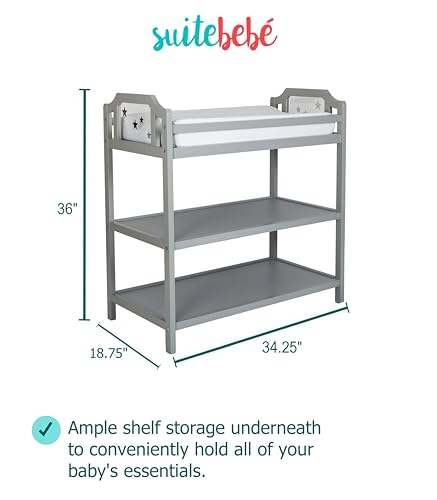 Image of Suite Bebe Celeste Changing Table Safety Rail Included, Light Grey