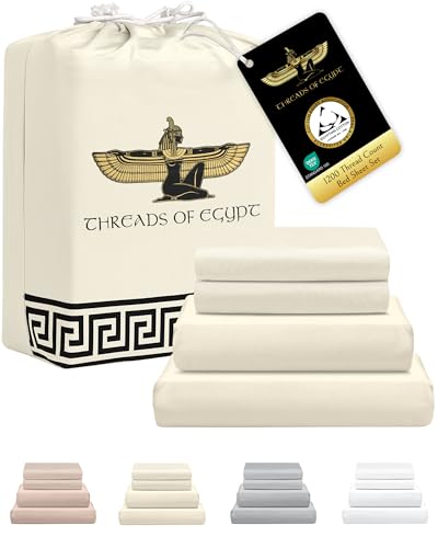 Image of 100% Egyptian Cotton Sheets California King Size | 1200 Thread Count | Heavyweight Hotel-Weight Weave | CEA Gold Seal Certified | 18 inch Deep Pocket | 4-Pc Sheet Set [Ivory]