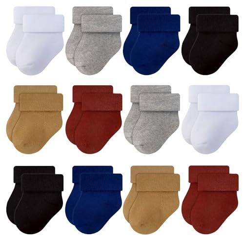 Image of RATIVE Newborn Baby Socks 0-6,6-12 Months Terry Turn Cuff Socks for Boys Girls