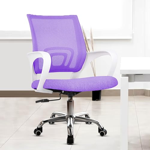 Image of Casa Copenhagen Mesh Mid Back Office /Study /Computer /Revolving /Desk Chair for Work from Home -Metal Base, Height Adjustable Seat - Purple & White Handle