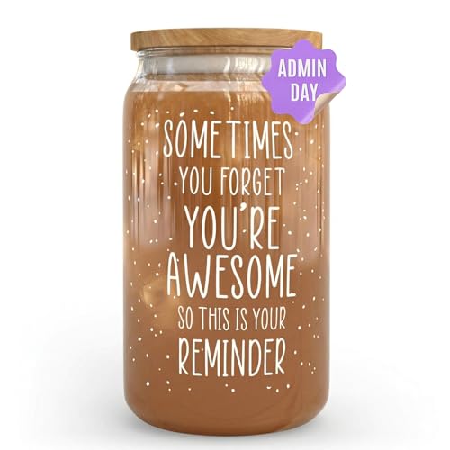 KLUBI Birthday Gifts for Women Who Have Everything - Sometimes You Forget You Are Awesome Gift for Her Birthday Presents for Mom From Daughter 16oz Glass Mug Present Baskets for Fun Teacher