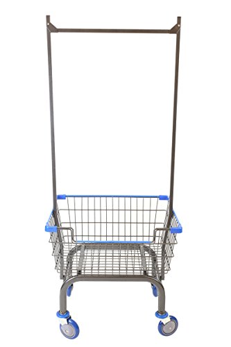 Cart&supply Coin Laundry Cart, Laundry Cart with Double Pole Rack [Metal Gray]