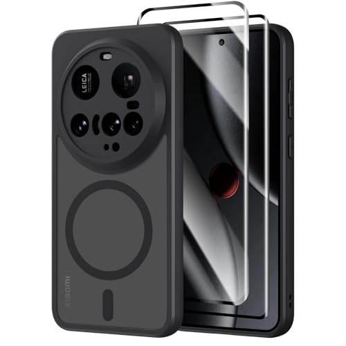 Pnakqil Magnetisch für Xiaomi 15 Ultra Hülle für Magsafe Matt Transluzente Handyhülle für Xiaomi 15 Ultra mit 2 Panzer Schutz Glas PC Härte Kratzfest Matte Dünn Magnetische Case Schwarz