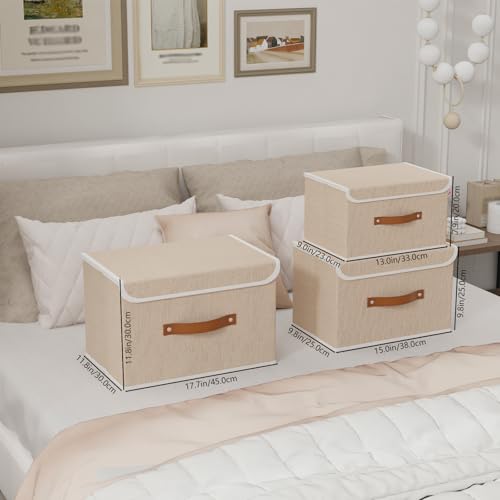 Yawinhe 2 Stück Faltbare Aufbewahrungsbox mit Deckel,38x25x25cm,Beige – Ansicht 8