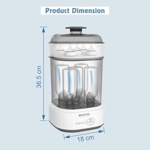 Image of MEDITIVE Baby Bottle Sterilizer and Dryer | Electric Sterilizer for Baby Bottles with Hot Air Drying | 10 Min Sterilization + 40 /60 Min Drying | Auto Mode 58 Min | 2-in-1 Baby Bottle Sterilizer Machine for Feeding Bottles & Accessories