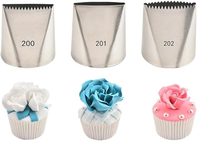 Silver Cake Icer Tips - Large Decorating Icing Tips, Crumb Coat Piping Tips, Icing and Piping Tips Decorating Tools (#201)