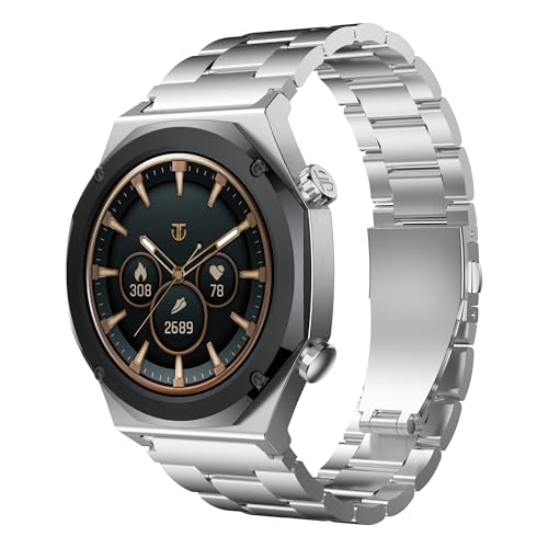 Image of Titan Maestro 1.47 inch Zero Lag AMOLED Smart Watch for Man with SS316L Stainless Steel, BT Calling, 60Hz Refresh Rate, Health Tracking,10 Days Battery,Water & Dust Resistant, Extra Silicon Strap (Silver)