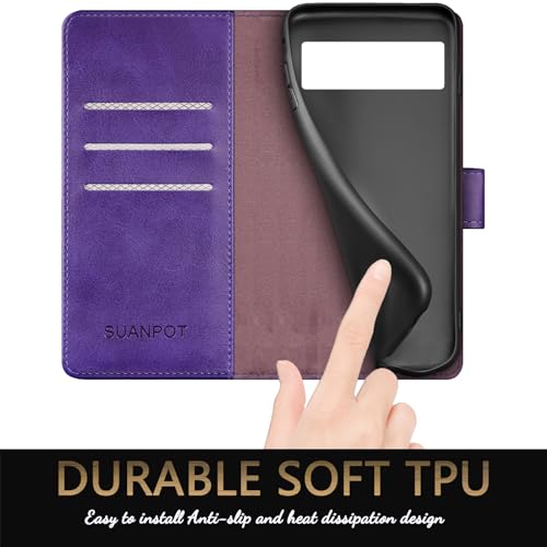Housse cuir synthétique Google Pixel 8 de haute qualité avec clapet violet