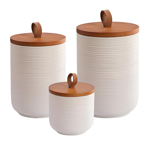 ALSKHEAS Ceramic Canister Set with Airtight Seal Lid, Kitchen Canisters for Countertop, White...
