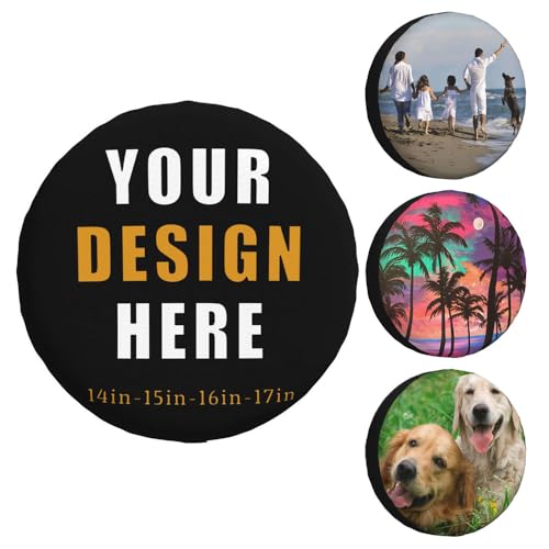Image of Custom Spare Tire Cover Personalized Wheel Tire Covers Add Your Own Photo Text Logo Waterproof Dust-Proof Universal Wheel Tire Protectors Fits Tire for Trailer RV SUV, 15 in