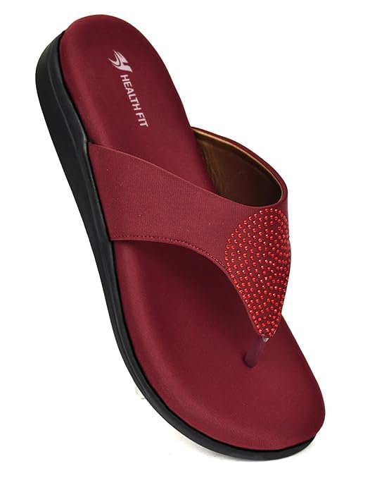 Image of HEALTH FIT EXTRA SOFT Women's Comfortable Memory Foam Doctor Slippers /Flip-Flops|Fashionable Casual & Stylish|Lightweight & Breathable|Outdoor Synthetic Casual Chappals Sandals Ladies & Girls HF21