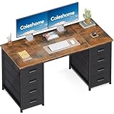 Coleshome Scrivania con 8 Cassetti in Tessuto, 120x48cm Scrivania per Computer, Scrivania Salvaspazio Tavolo Ufficio per Studio, Camera da Letto, Marrone