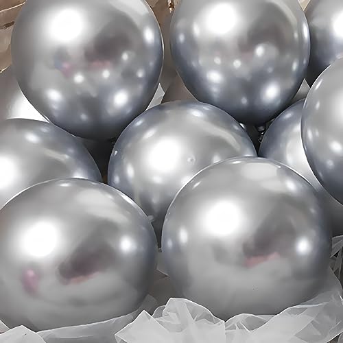 Image of Voircoloria 110pcs Metallic Silver Balloons 12inch Chrome Silver Latex Party Balloons for Graduation, Wedding, Birthday, New Year, Baby Shower, Anniversary, Holiday Party Decorations