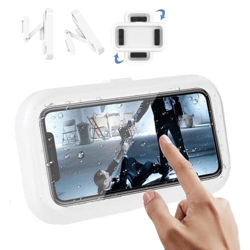 Support de Téléphone de Douche Étanche, Réglable Boîtier Téléphone Anti-buée Phone Holder Rotation à 360°Boîtier Téléphone Portable Étanche pour Mur pour Douche Salle Bains 7' Ru08Support (Blanc)