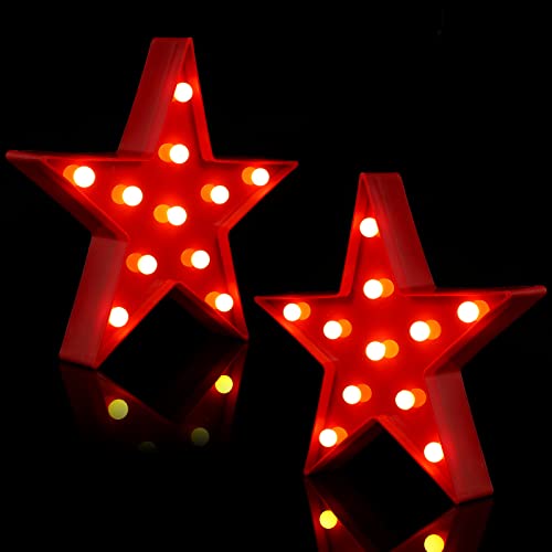 Tarpop 2 Pcs Star Plastic Night Light Battery Operated LED Marquee Light Star Sign Room Wall Lamp for Movie Night Supplies Carpet Party Decorations Christmas Theater(Red)