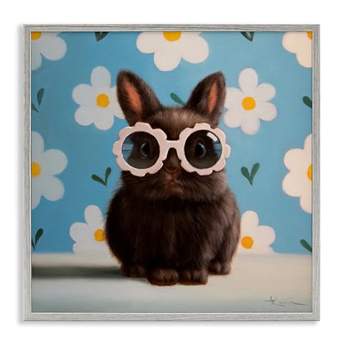 Flower Child Bunny Whimsical Retro, 24 x 24 Inch Framed Giclée Print