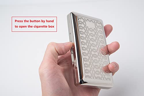Image of Retro Metal Cigarette Case - Women and Men ，Portable Pocket Carrying Cigarette Box Case-Double Sided Spring Clip Open Pocket，Holds 14 Regular Size Cigarettes for 100mm Cigarettes (Silver)