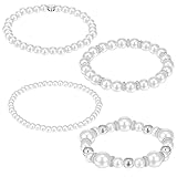 MBAIYO Pearl Bracelets for Women,White Pearl Bracelets Layers Stackable Bangle Wristlet for Women Bridesmaid Bridal Jewelry Prom Party